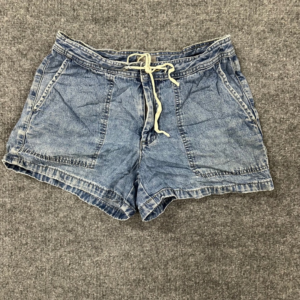 Bass Shorts Womens Size 8 Blue Denim Drawstring Utility Pockets Casual Cotton